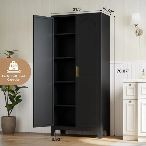 Vista 2 de Zevemomo Gabinete de despensa de metal de 71 pulgadas con 4 estantes Negro-70.87 in