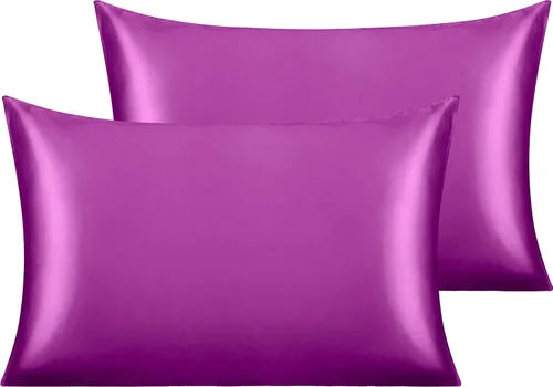 Vista 59 de NTBAY Paquete de 2 fundas de almohada estándar de satén para cabello y piel, lujosas y sedosas fundas de almohada con cierre de sobre, 20 x 26
