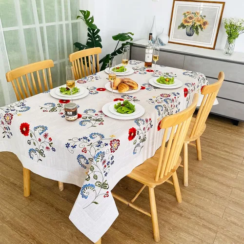 Vista 8 de Mantel bordado para decoración de encaje a prueba de polvo, sin arrugas, lavable, floral, rectangular, para cocina, comedor, vacaciones, cumpleaños