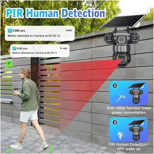 Vista 5 de Cámara de seguridad para exteriores WiFi de triple lente Sin enchufe
