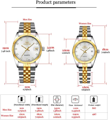 Vista 5 de MASTOP Relojes de cuarzo de lujo para mujeres y hombres y parejas, con calendario, deportivos, impermeables, de acero inoxidable para amantes