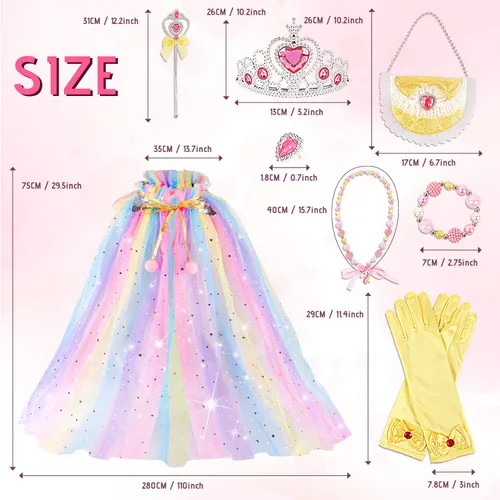 Vista 6 de kidzkube Vestido de princesa para niñas, ropa de capa de princesa con corona, vestidos de princesa para niña, regalo de cumpleaños de 3 a 8 años