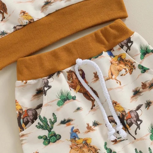 Vista 3 de Amiblvowa Traje occidental para bebé niño, sudadera de manga larga con cuello redondo y estampado de vaca, pantalones deportivos, lindos pantalones