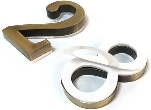 Vista 6 de Números de buzón de 2 pulgadas de aleación de zinc hueca, números de dirección de puerta 3D autoadhesivos para casa, apartamento, oficina, bronce