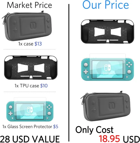 Vista 2 de CoBak Carrying Case for Nintendo Switch Lite - with 1 Screen Protector, 1 Grip Case and 4 Thumb Grip Caps, Ultra Slim Premium EVA Travel Pouch
