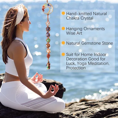 Vista 3 de Árbol de la vida - Piedras colgantes de chakras, cristales y piedras curativas, adornos de chakras para árbol de Navidad, regalos de brujas