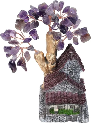 Vista 10 de rockcloud Casa de Montaña Interior Paisaje Amatista Cristal Árbol del Dinero Feng Shui Bonsái Ornamento Decoración del Hogar
