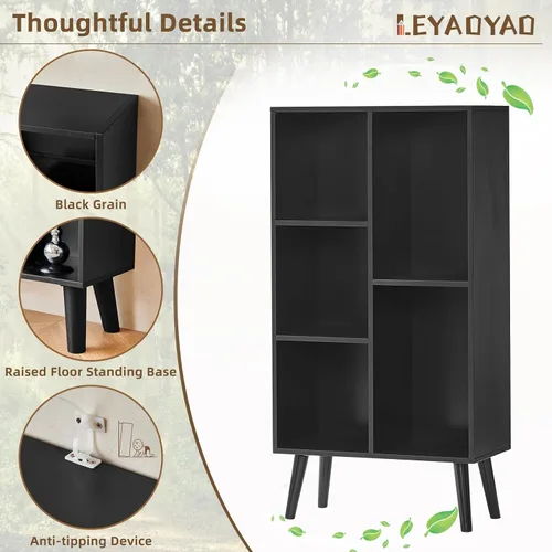 Vista 6 de LEYAOYAO Estantería de 5 cubos de 3 niveles con patas, estante negro menta para libros para niños, bonito organizador de almacenamiento, estantes