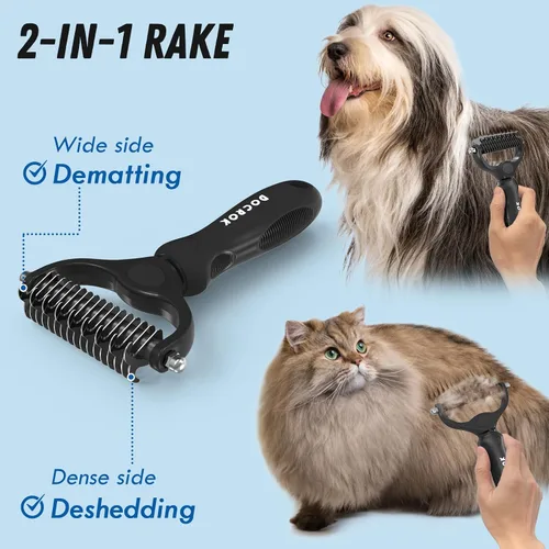 Vista 2 de Docrok Combo de aseo para mascotas: rastrillo para subcapa, cepillo desenfundador para perros y gatos de pelo largo, color negro