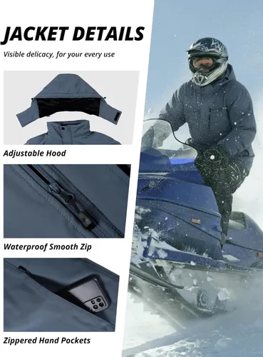 Vista 5 de CAMEL CROWN Chaqueta de Esquí de Invierno para Hombre Abrigos de Nieve de Montaña Impermeable Capucha Desmontable Resistente al Viento Chaquetas