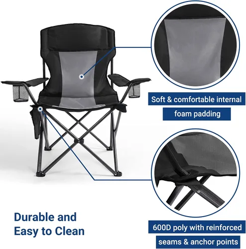 Vista 5 de AsterOutdoor - Silla plegable de campamento acolchada con portavasos grandes, organizador lateral y bolsillo trasero para exteriores, campamento