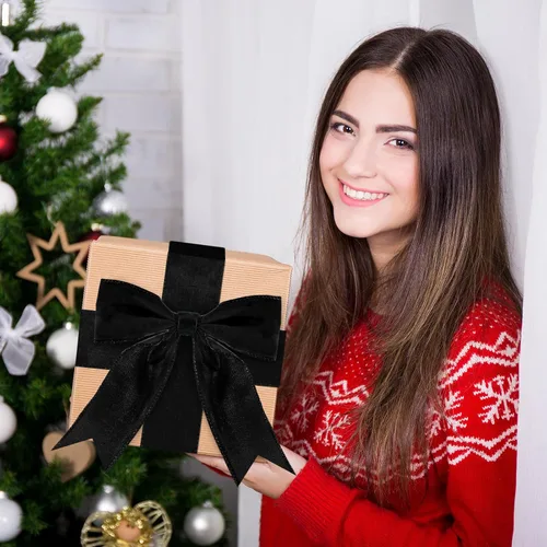 Vista 4 de Cinta de terciopelo de Navidad de 100 yardas, cinta ancha de Navidad con cable, cinta de Navidad para exteriores, impermeable, envoltura