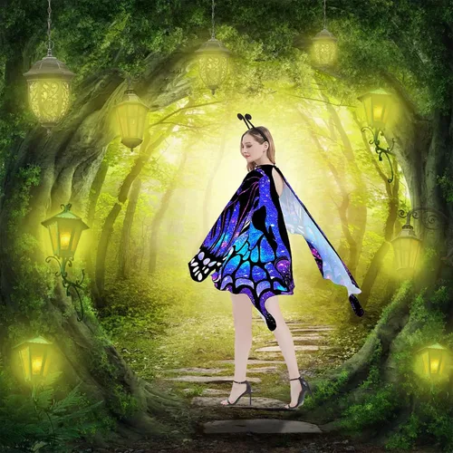 Vista 5 de Alas de mariposa para mujer disfraz de mariposa de Halloween para mujer disfraz de Halloween para mujer capa de ninfa y pixie