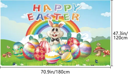 Vista 2 de Pancarta de fondo de feliz día de Pascua, 78 x 43 pulgadas, pancarta de Pascua de gran tamaño, pancartas de fondo azul, suministros de decoración
