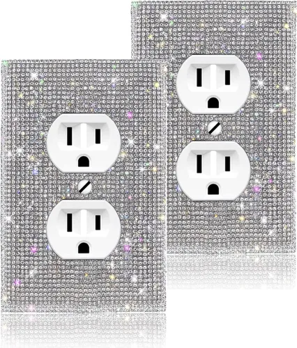 Vista 20 de Cubierta de interruptor de luz con brillos genéricos y enchufes, cubierta de placa de pared con diamantes de imitación brillantes, cubiertas