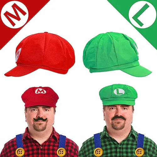 Vista 6 de FUYVA Super Brothers - Disfraz de sombrero de Mara y Luigi para adultos, kit de accesorios falsos para cosplay, Halloween, para mujeres y hombres