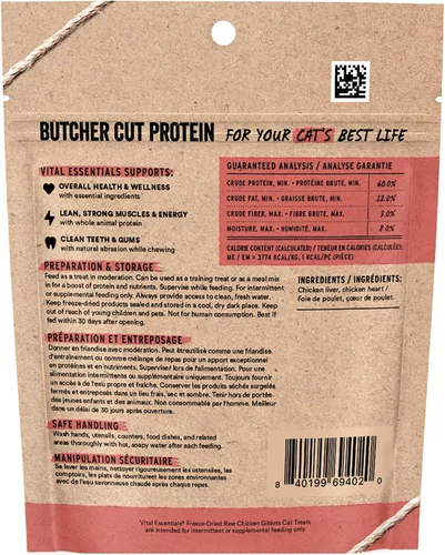 Vista 2 de Vital Essentials Golosinas liofilizadas para gatos, menudos de pavo, bolsa de 1 onza