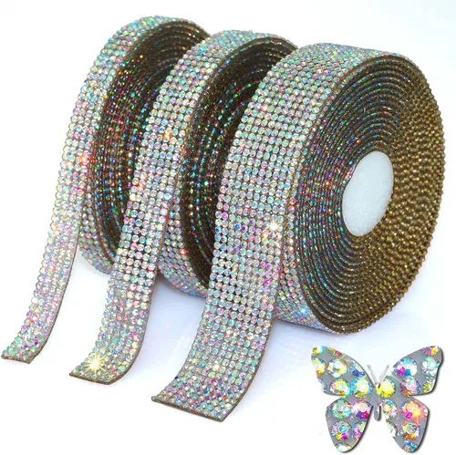 Vista 17 de Cinta de Cristal Brillante con Diamantes de Imitación Autoadhesiva para Planchar DIY con Purpurina Pegatinas de Diamantes para Manualidades Negro