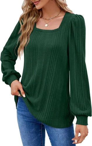 Vista 3 de WIHOLL Camisetas tipo túnica para mujer, ajuste holgado, manga larga, cuello cuadrado