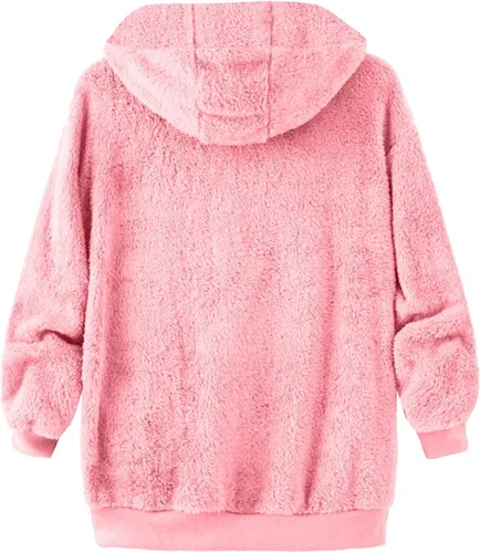 Vista 3 de Abrigo de retazos de moda para mujer, abrigo de piel de oveja sintética, cálida, mullida, con capucha y cremallera, con cordón y bolsillos