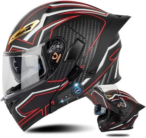 Vista 21 de AAREG - Casco de motocicleta con bluetooth, visera frontal abatible aprobada por DOT/ECE, viseras antivaho duales, para adultos, hombres, mujeres