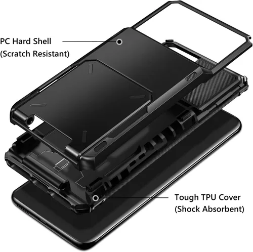 Vista 3 de Vofolen Funda tipo cartera para Galaxy S21 Ultra con 4 tarjetas, tarjetero con ranura para tarjeta de crédito, bolsillo trasero, doble capa, Negro