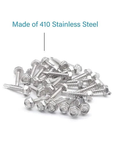 Vista 4 de IMScrews 25 tornillos autoperforantes con cabeza hexagonal de acero inoxidable #10 x 1, tornillos Tek de chapa de rosca completa de acero inoxidable
