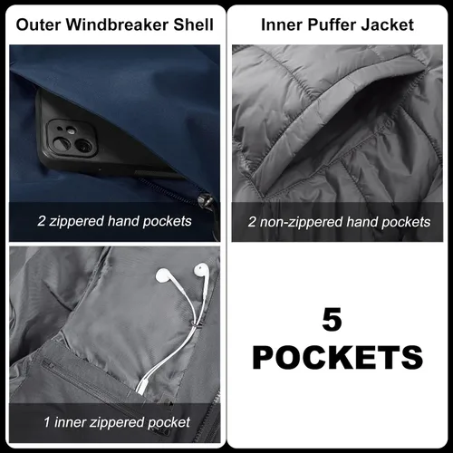 Vista 5 de 33,000ft Chaqueta de esquí impermeable 3 en 1 para hombre, chaqueta de esquí cálida de montaña, chaqueta de lluvia para nieve, abrigo de invierno