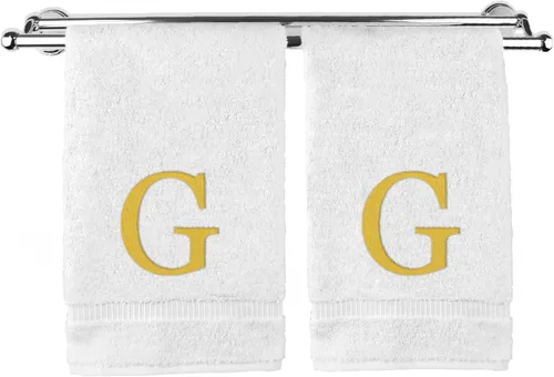 Vista 54 de Toalla de mano monogramada, regalo personalizado, juego de 2 - Toalla bordada con letra de bloque dorada - Extra absorbente 100% algodón turco