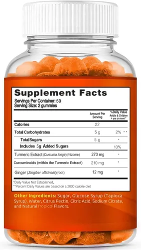 Vista 7 de Gomitas de cúrcuma para adultos y niños Max Strength Anti Inflamatoria Cúrcuma y Gomas de jengibre Suplemento Vegano orgánico Natural Cúrcuma
