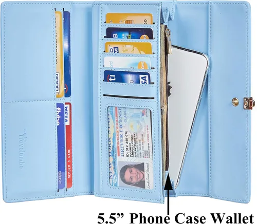 Vista 3 de Travelambo Womens Wallet PU Leather RFID Blocking Multi Card Holder Large Capacity Organizer Zipper Coin Purse