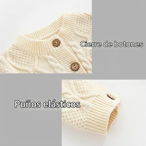 Vista 5 de Conjunto de suéter de punto tipo romper para bebé recién nacido niño de algodón de manga larga con gorros cálidos de invierno para niños Set beige.