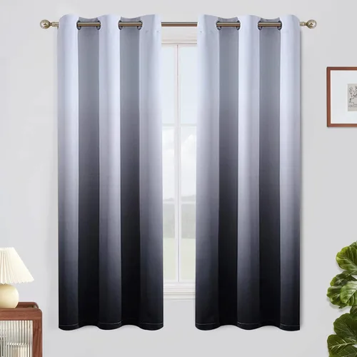 Vista 168 de SimpleHome Cortinas degradadas degradadas para oscurecer la habitación de 36 pulgadas de largo para dormitorio, con ojales y bloqueo de luz Negro