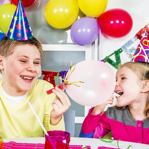 Vista 8 de BESTOYARD 100 globos musicales con purpurina mixta con flecos metálicos ruidos para niños, lindos silbatos para Halloween, fiesta de Navidad