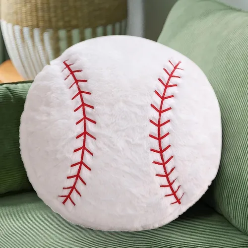 Vista 3 de Paquete de 2 almohadas de béisbol de felpa, suaves y esponjosas redondas con forma de béisbol para habitación de niños, decoración de sofá y cama
