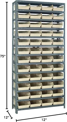 Vista 529 de Quantum QSBU-245BK Heavy Duty Shelving Unit with (7) Shelves and (24) QUS245 Black Bins for Garage Warehouse Storage Distribution 400 lb Load