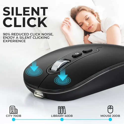 Vista 5 de RaceGT Ratón inalámbrico USB C, mouse recargable de modo dual (tipo C y Bluetooth), ratones Bluetooth silenciosos para MacBook Air/Pro, ratones