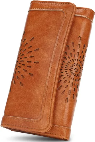 Vista 19 de Aphison - Cartera larga de cuero suave RFID para mujer, con caja de regalo
