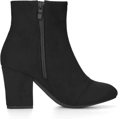 Vista 6 de Allegra K Botines de tacón grueso con punta redonda para mujer
