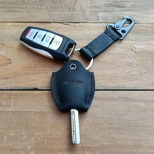 Vista 7 de Funda de cuero hecha a mano para llave de coche para llave rota Funda para llave de coche para hombres y mujeres (Negro)