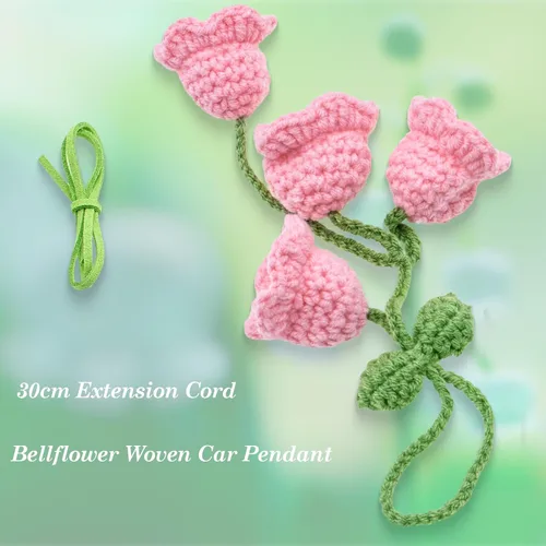 Vista 3 de Accesorios para colgar espejos de automóvil, colgante de flor de lirio tejido hecho a mano, bonita decoración colgante de ganchillo para espejo