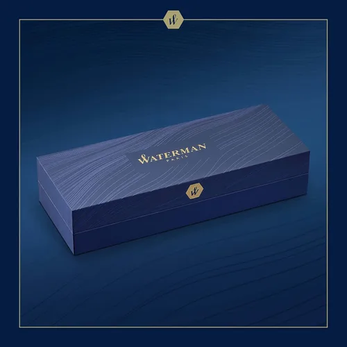 Vista 5 de Waterman Carène - Pluma estilográfica, metal y laca azul, tapa cincelada, punta mediana de oro de 18 quilates, tinta azul, caja de regalo