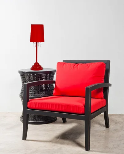 Vista 3 de Simple Designs LT3018-RED - Lámpara de mesa con pantalla de tela y cuentas acrílicas colgantes, color rojo, 17.00 x 6.00 x 6.00 pulgadas