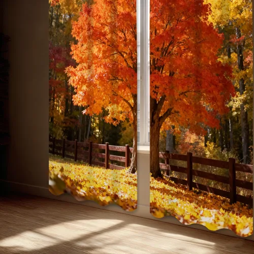 Vista 208 de Shrahala Orange Autumn Autumn Blackout Curtain Tiers, Fall Kitchen Valance Light Blocking Tier Drapes with Rod Pocket, 2 Pack 26 X 24 in