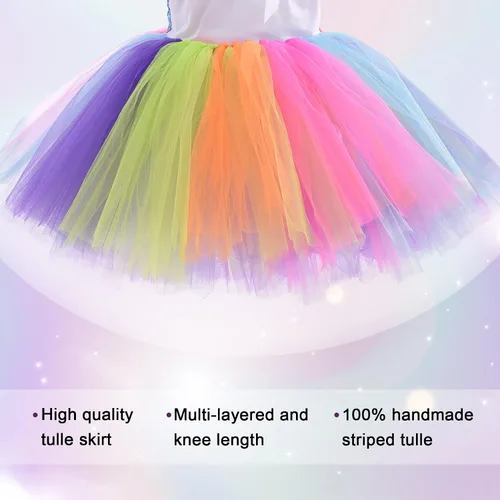 Vista 4 de Wish Care Vestido de unicornio para niñas de 3 a 8 años con diadema, tutú iluminado con lentejuelas, vestido de princesa para fiesta de unicornio