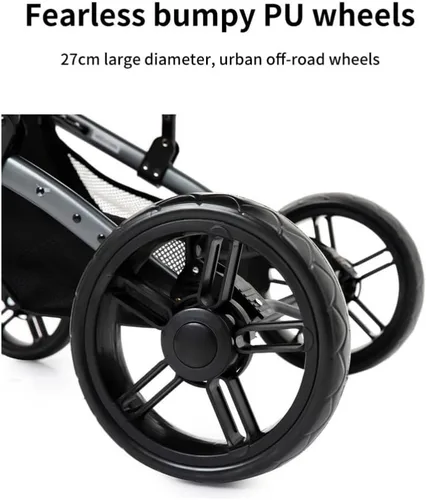 Vista 3 de Cochecito de bebé convertible 2 en 1, color negro Triangular Stability Frame, Front-Wheel Spring Suspension, One-Click Fold Design For Newborns &