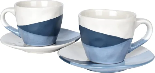 Vista 11 de Bosmarlin Juego de 2 tazas de café de gres con platillo para café con leche, capuchino, té, onzas, lavavajillas y microondas (negro, 2)