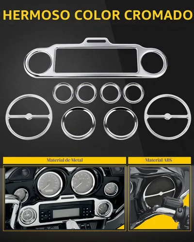 Vista 4 de Juego de embellecedores para velocímetro de acento estéreo 9 piezas, compatible con Harley Davidson 1996-2013 Electra Glide Street Glide Trike Glide