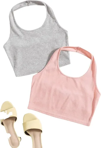 Vista 3 de SweatyRocks Chaleco básico sin mangas para mujer, paquete de 2
