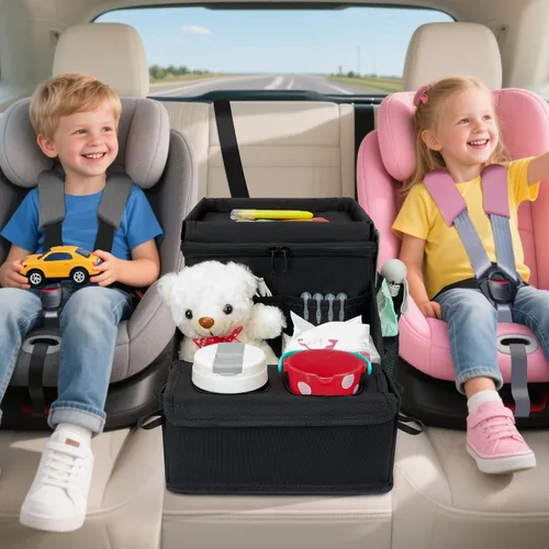 Vista 2 de Organizador de Coche para Asiento Delantero y Almacenamiento, Caddy de Coche Plegable, Organizador de Asiento de Pasajero con Particiones